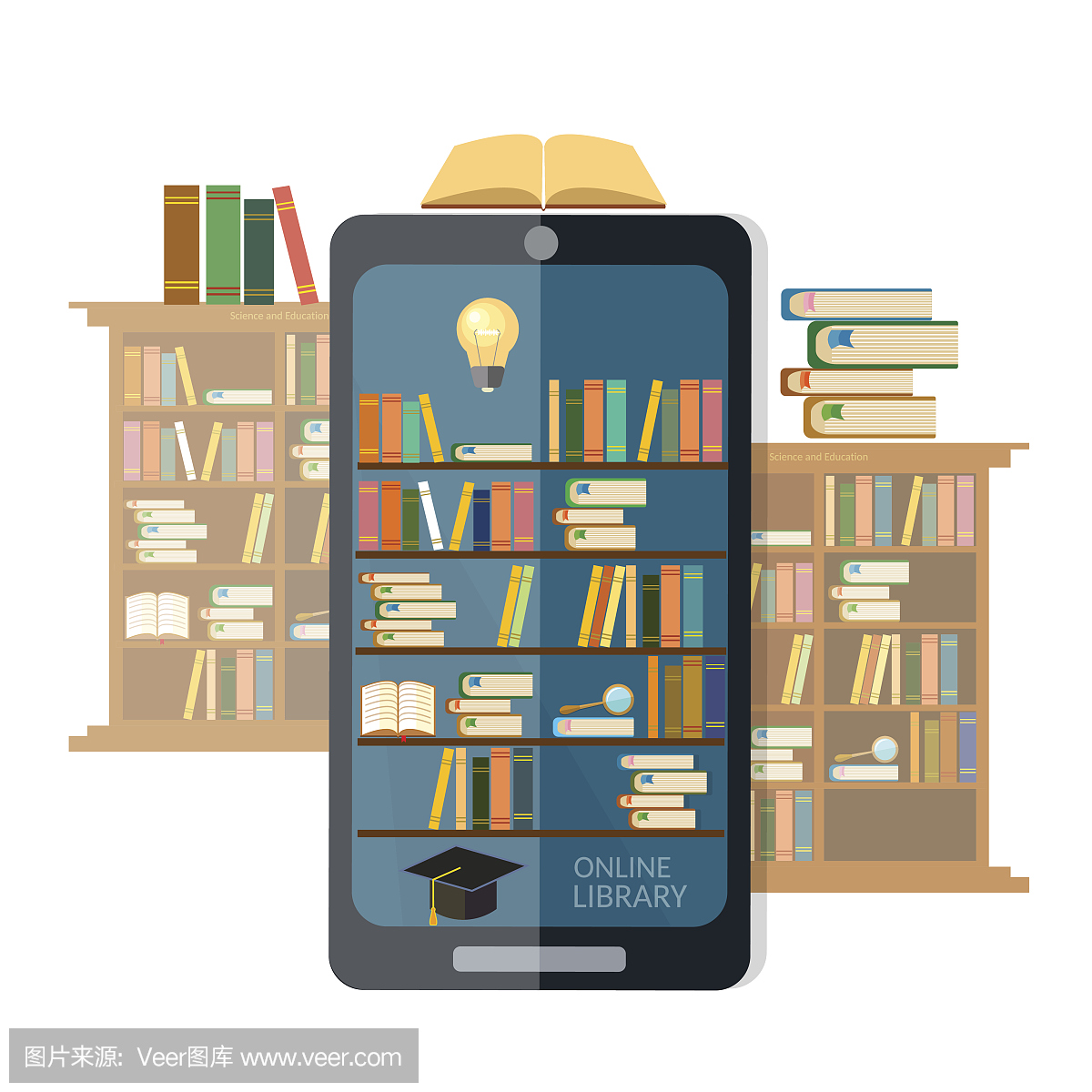 在线图书馆移动应用教育概念向量插图