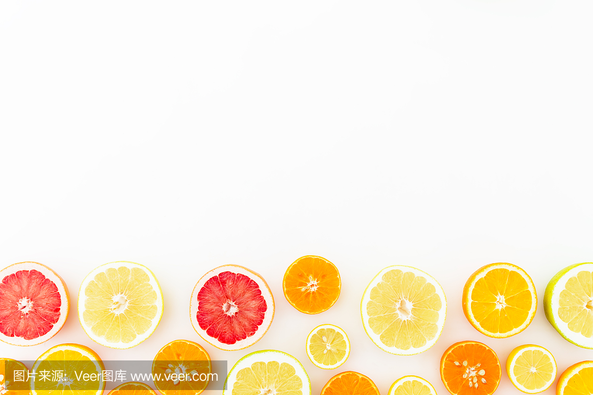 热带夏天与新鲜的柑橘类水果混合 - 柠檬,橙色