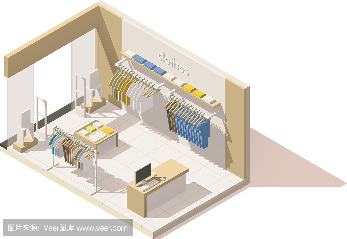 矢量等距低多服装店图标
