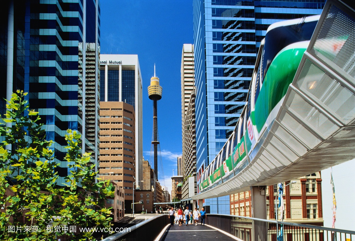 澳大利亚,悉尼,单轨铁路通过城市,悉尼塔在后台