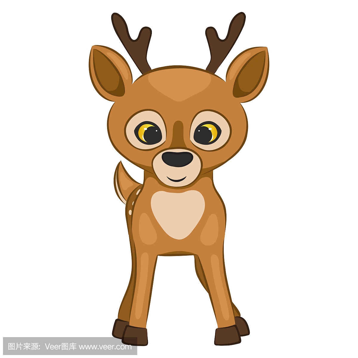 可爱的卡通鹿幼崽。森林动物。在白色背景上孤