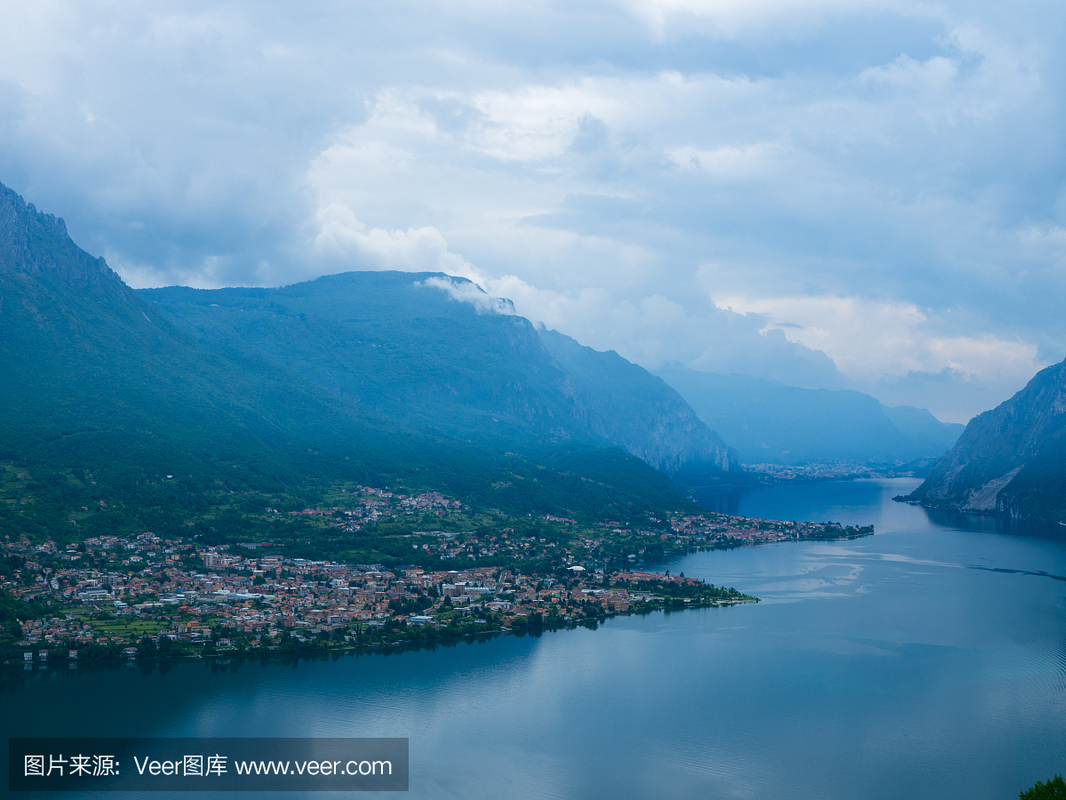 View above big beautiful lake, Como lake. Italy