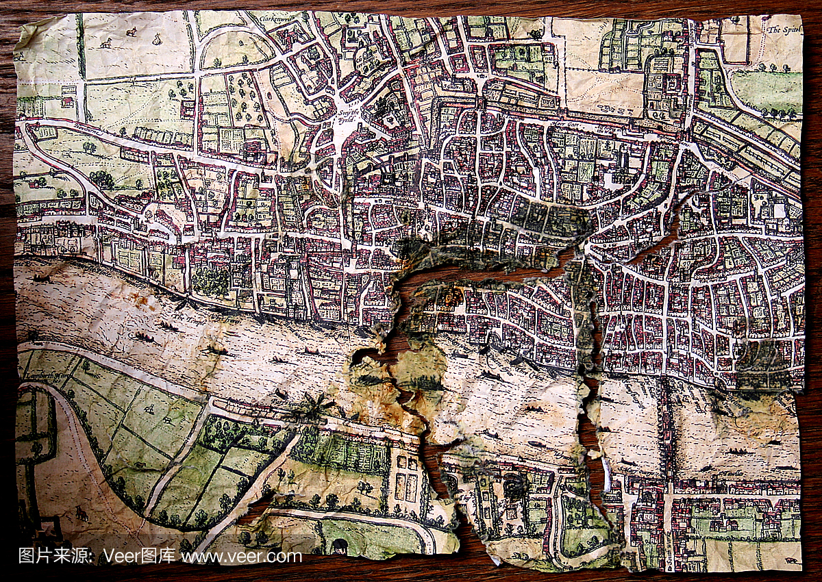 显示伦敦和泰晤士河市的古老地图