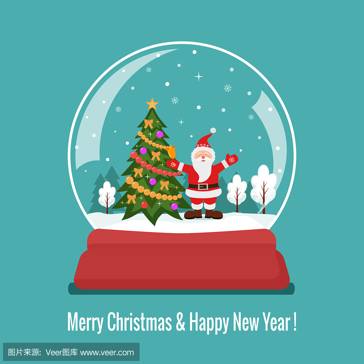 与欧洲房子和圣诞树的圣诞节雪玻璃球。