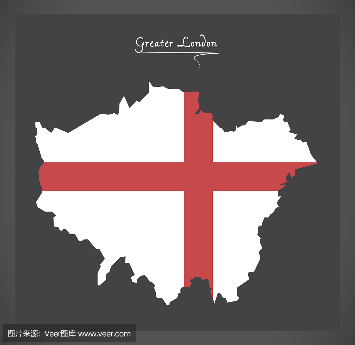 与英国国旗的大伦敦地图插图