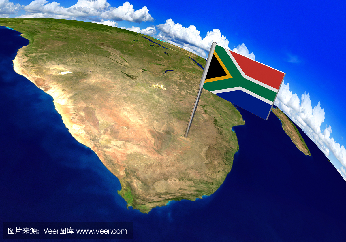 国旗在南非国家在世界地图上