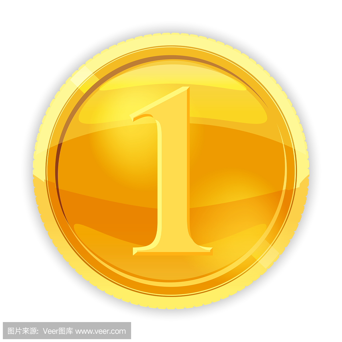 金币,值1,矢量,插图,卡通风格,孤立
