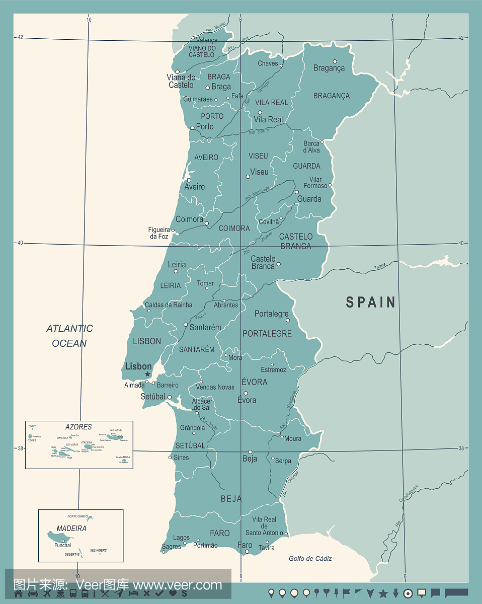葡萄牙地图 - 葡萄酒矢量图