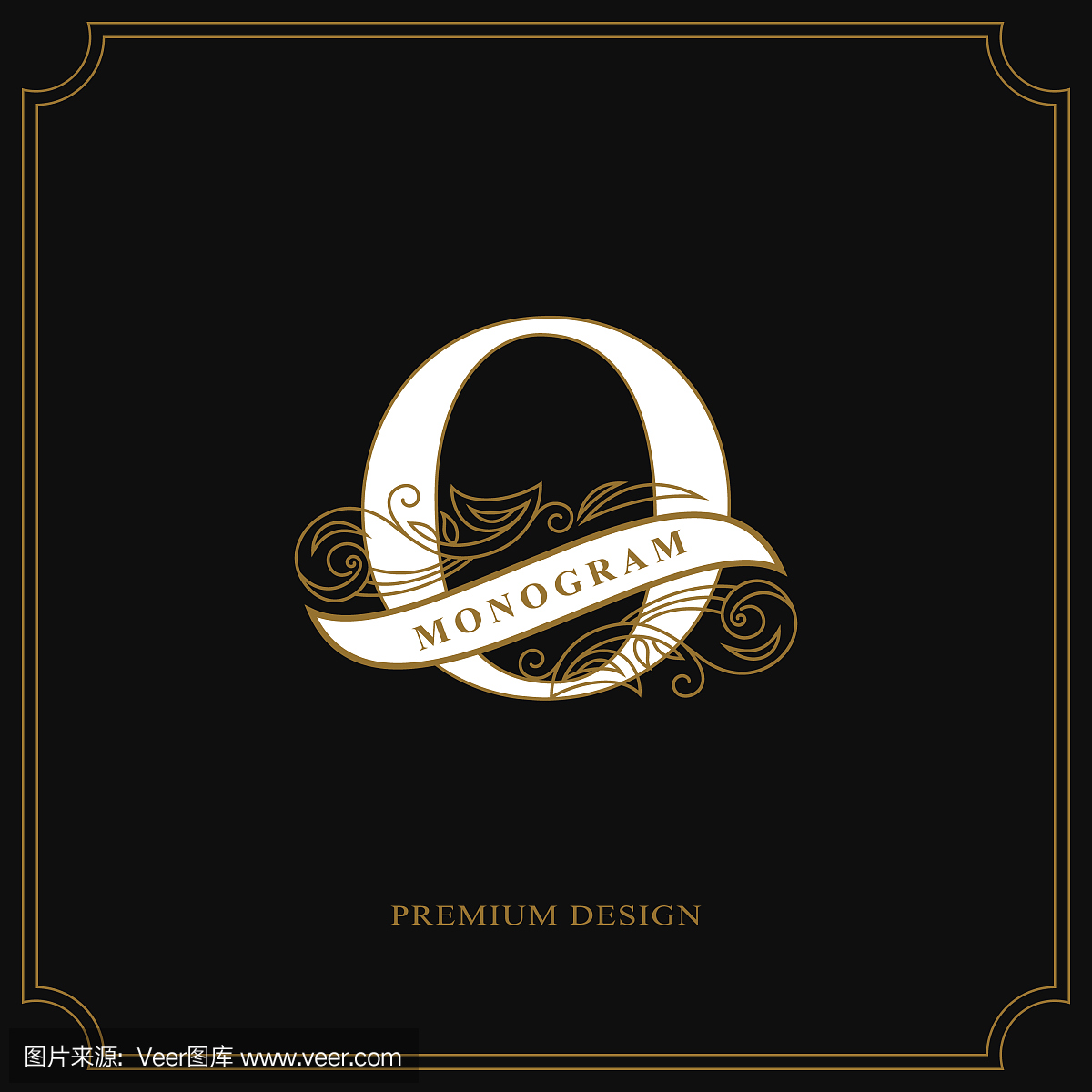 优雅的字母O.优雅的风格。书法的美丽标志。复