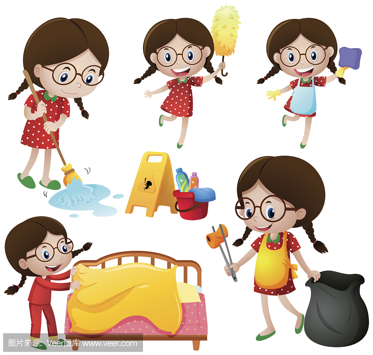 Girl doing different chores