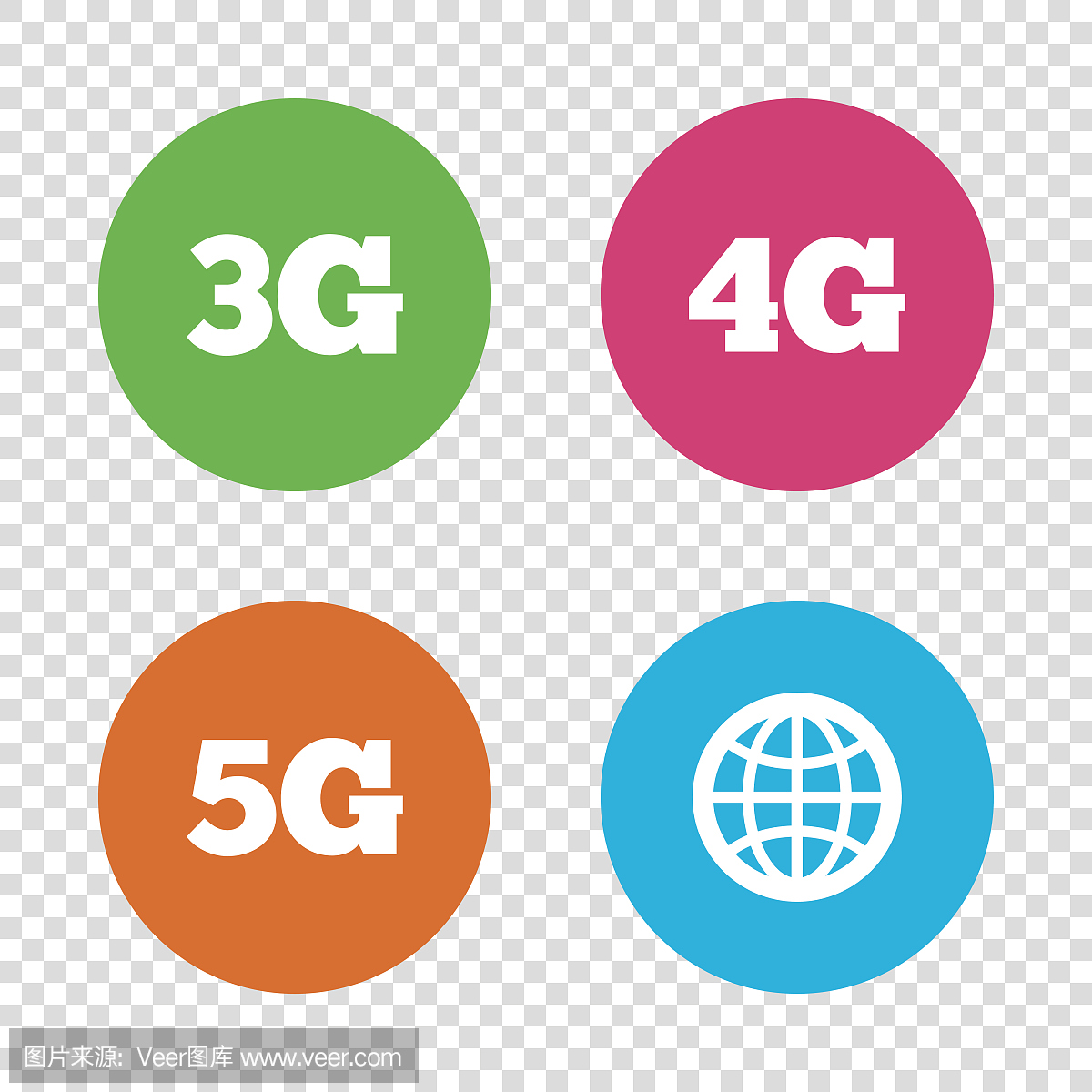 移动电信图标。 3G,4G和5G。