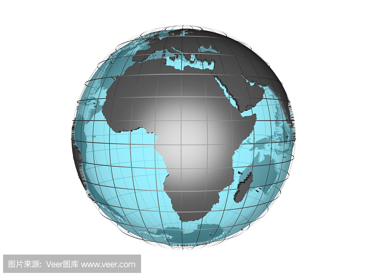 显示非洲大陆的全球地图3D模型