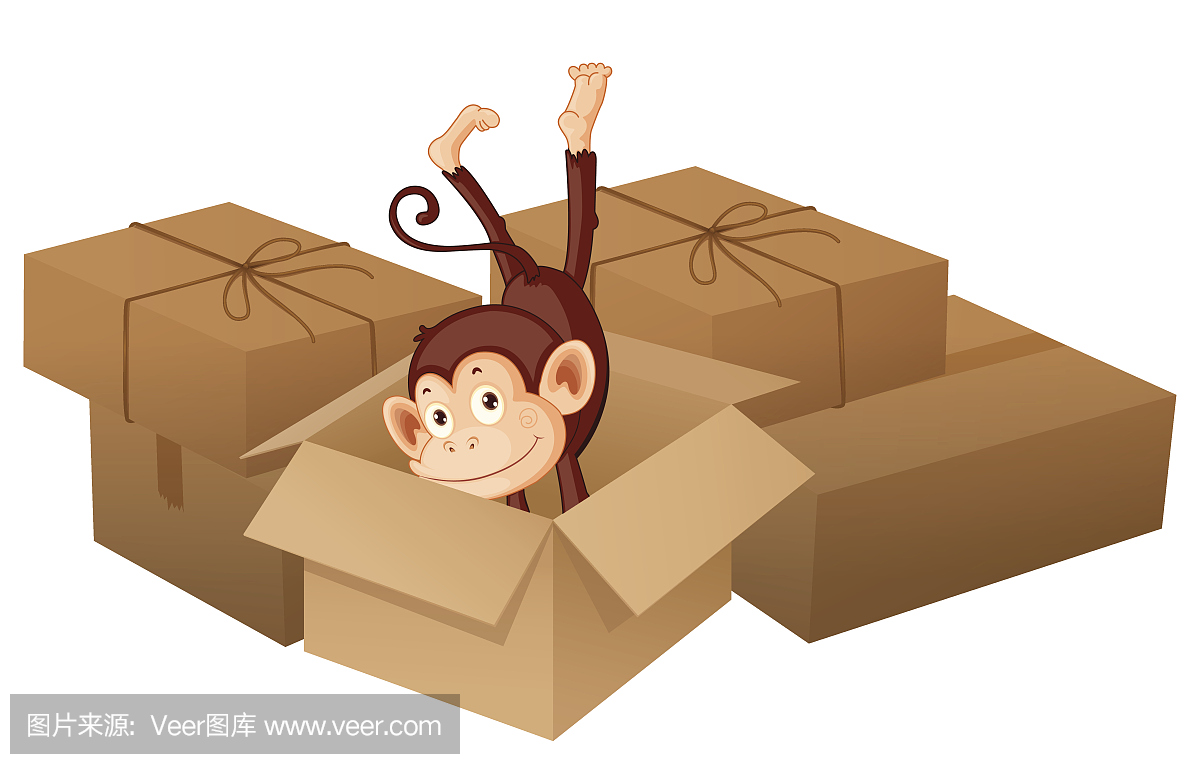 微笑的猴子和盒子