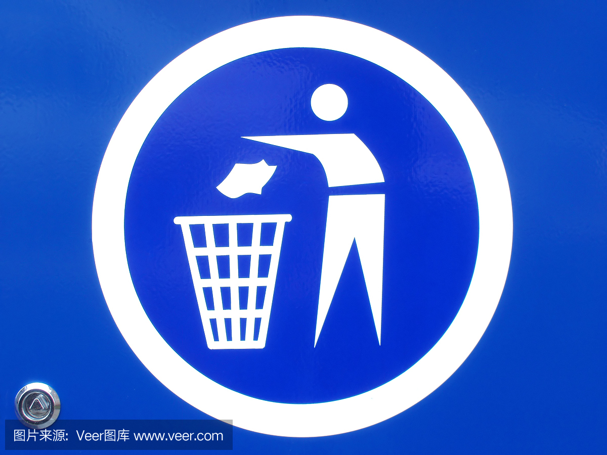 白色在蓝色圆回收标志。