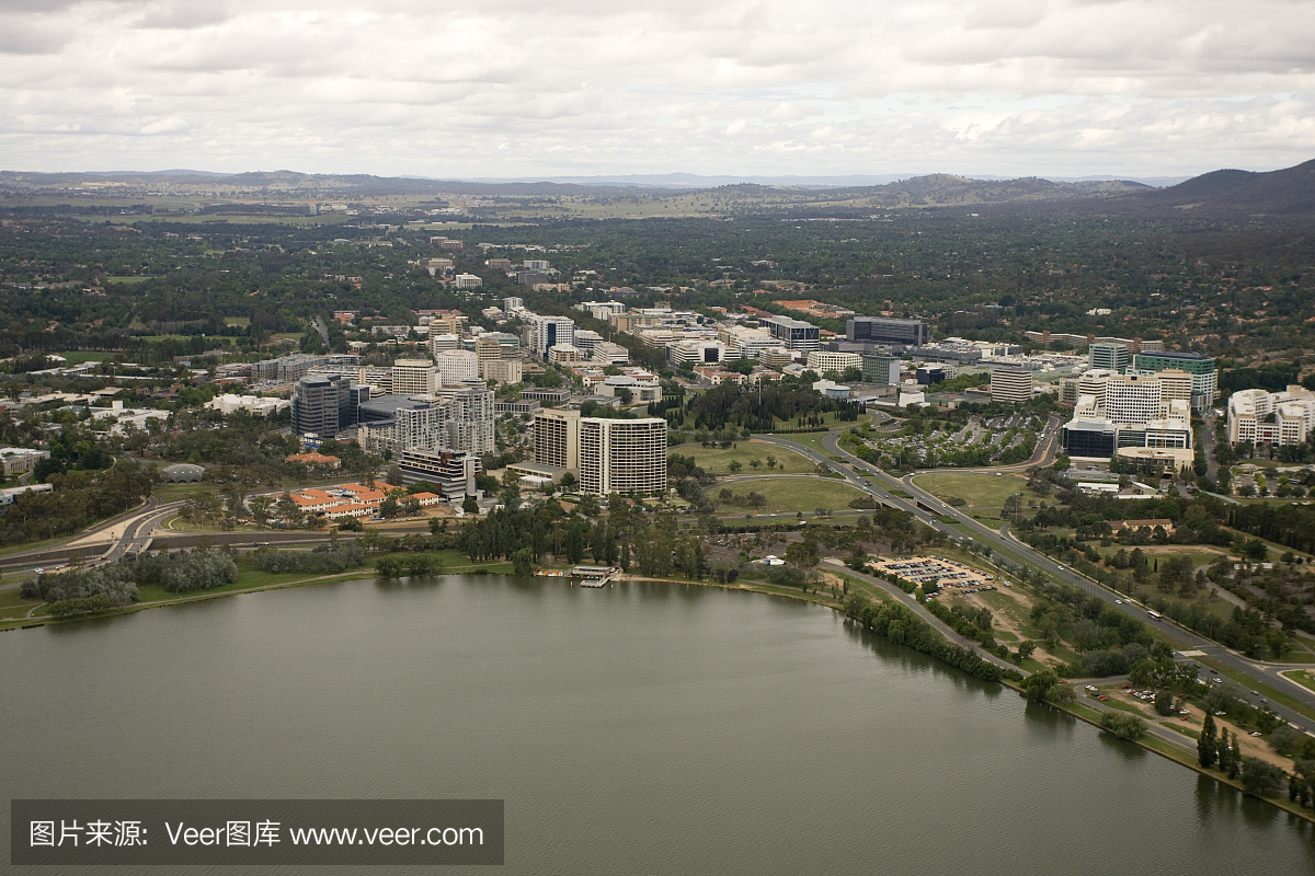 澳大利亚堪培拉中央商务区的空中拍摄