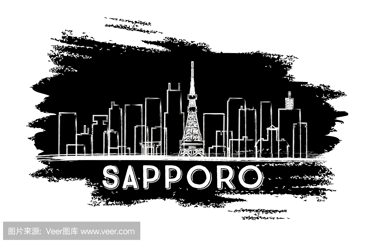 札幌地平线剪影。手绘素描