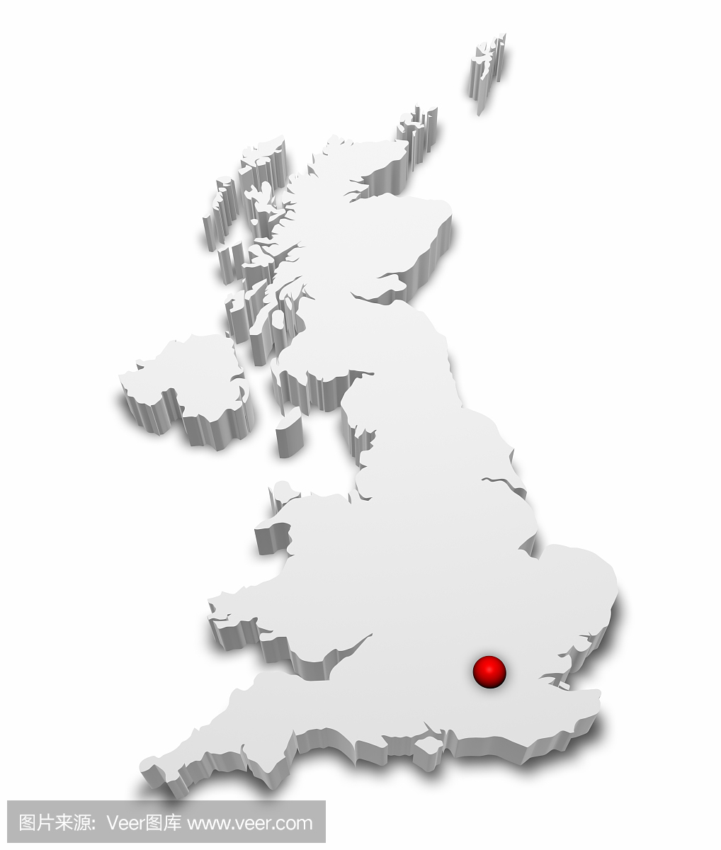 英国与首都的3D地图标记。
