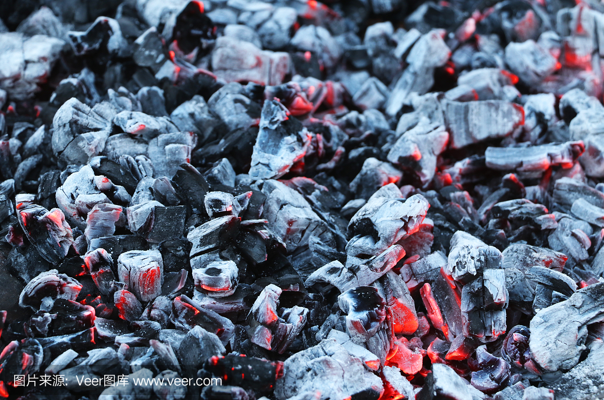 Smoldering coal after fire.