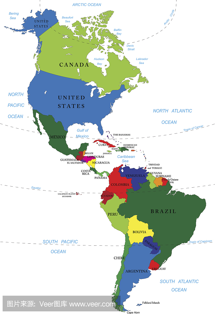 北美和南美地图