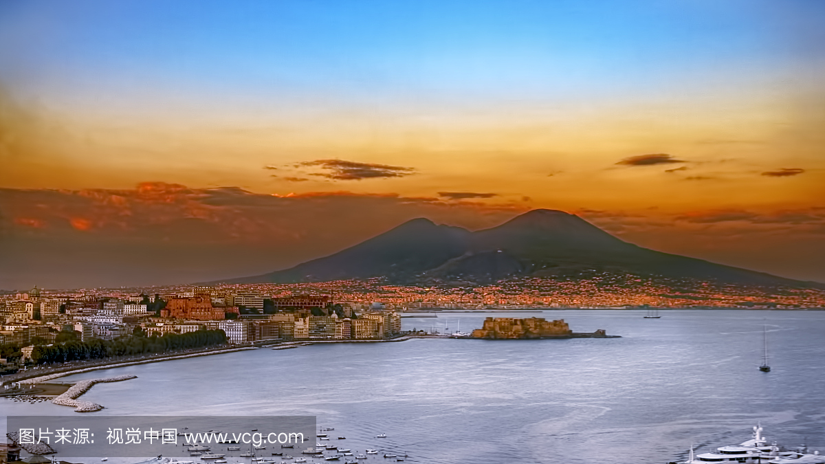 Elevated View Of Naples City With Mt Vesuvius
