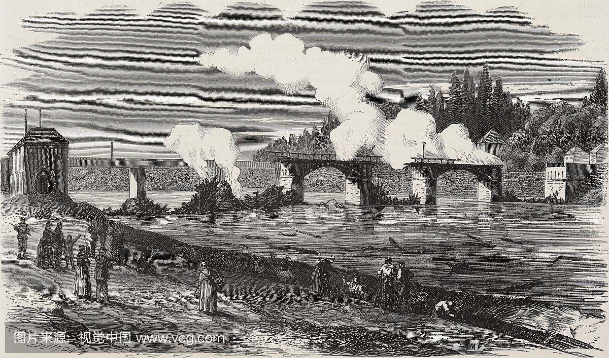 Asnieres大桥着火,法国巴黎防御,法国普鲁士战