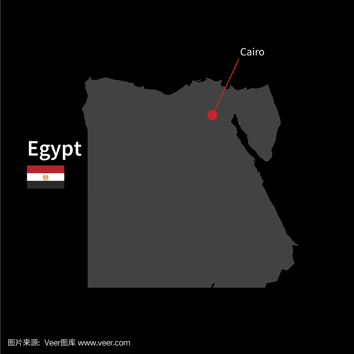 埃及和首都开罗的详细地图与国旗