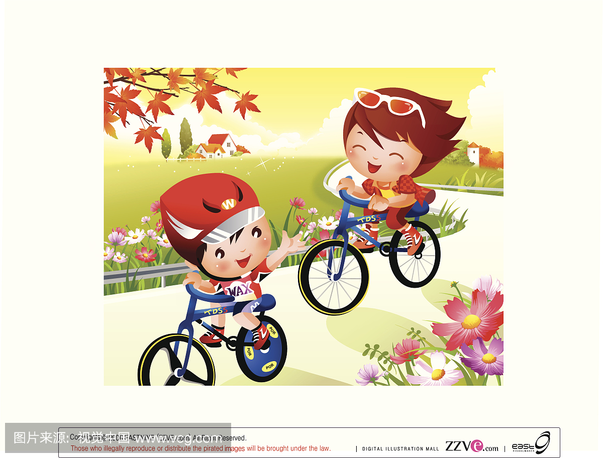 男孩和一个女孩骑自行车