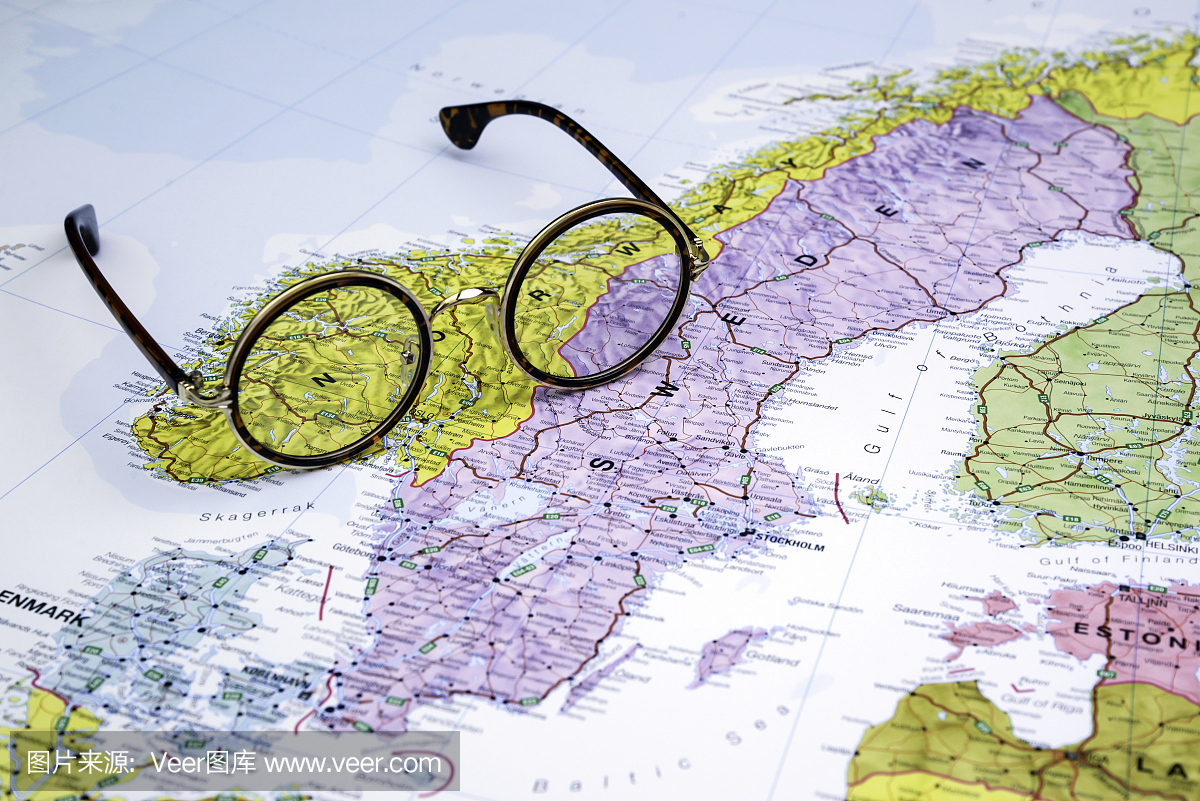 欧洲地图上的眼镜 - 挪威