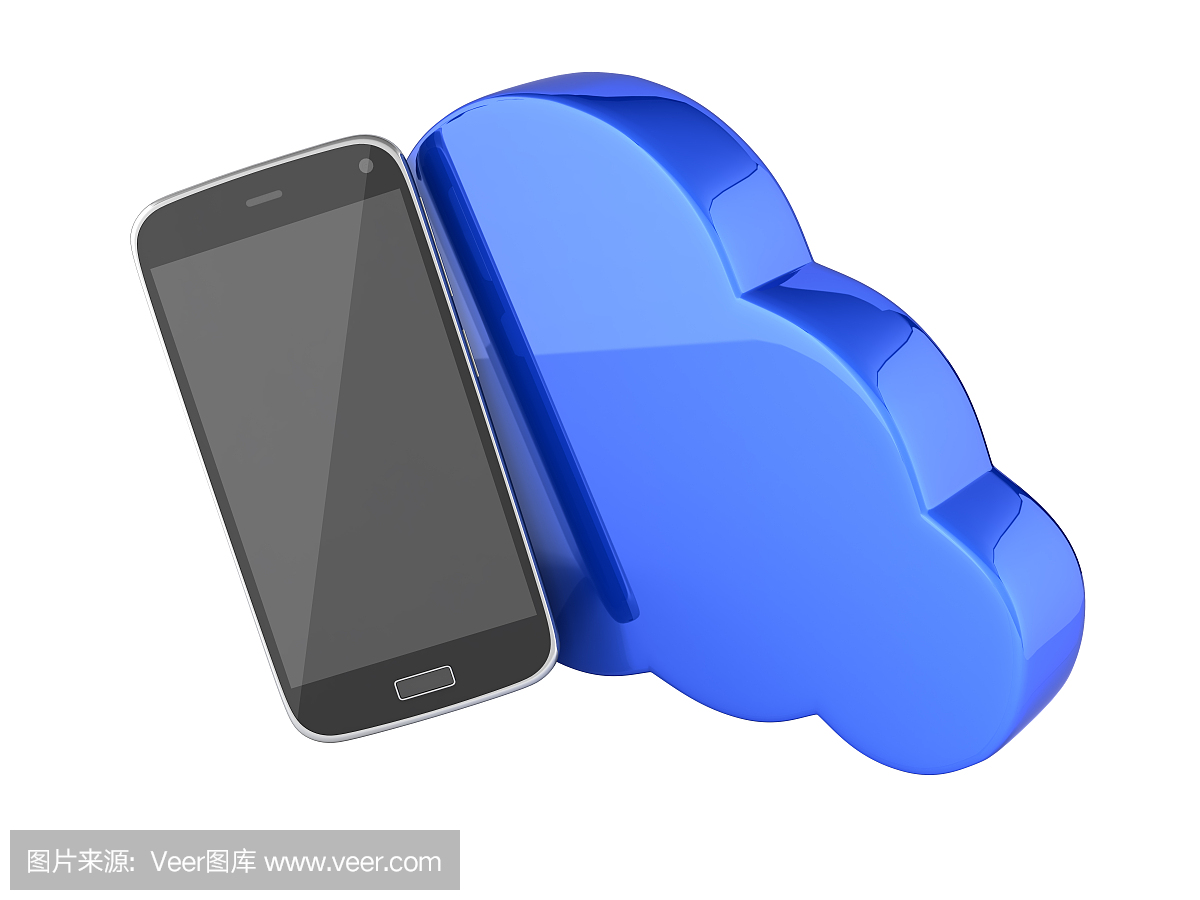 云存储的概念智能手机与云存储应用程序在白色