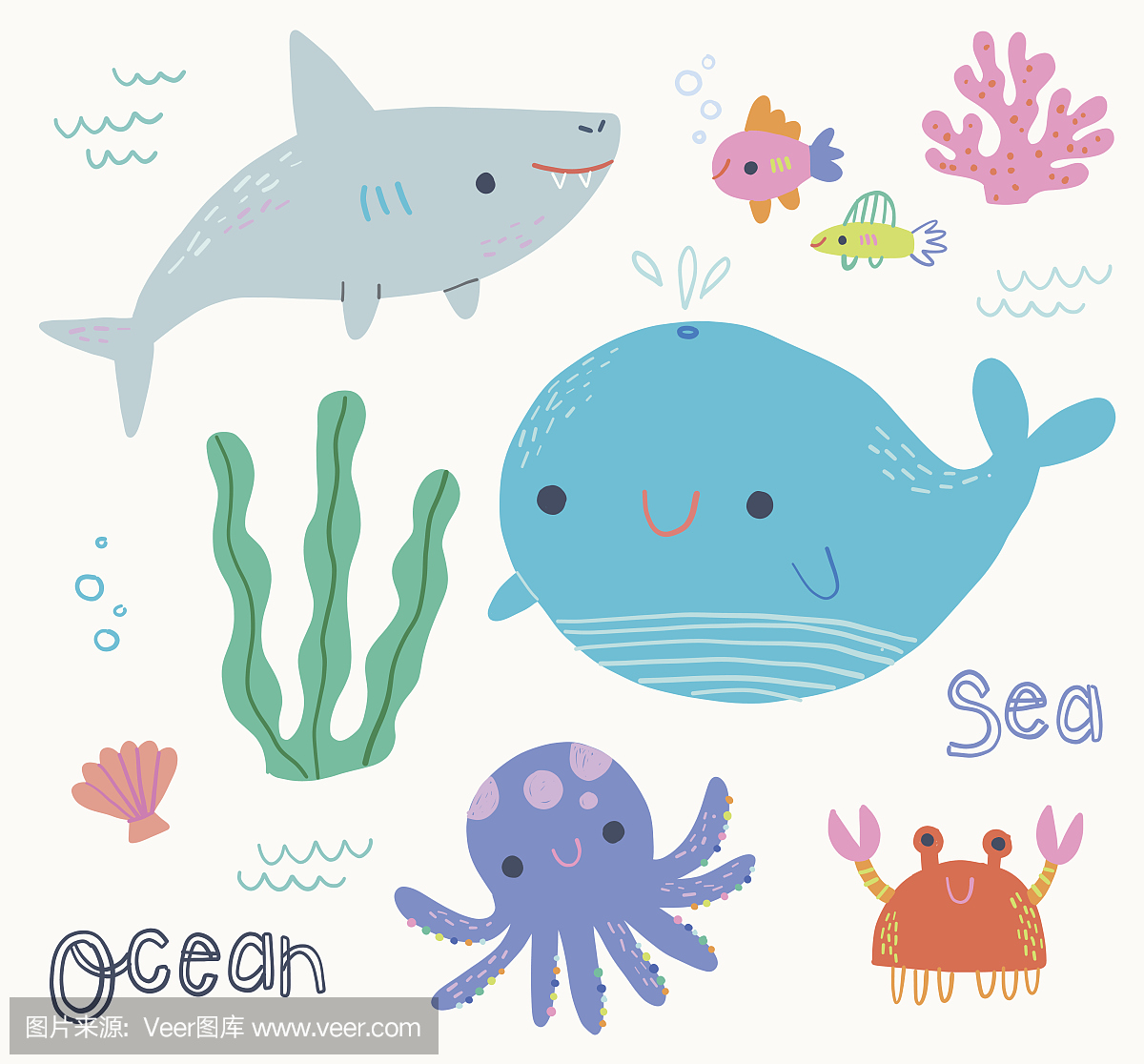 可爱的海洋插图剪贴画集