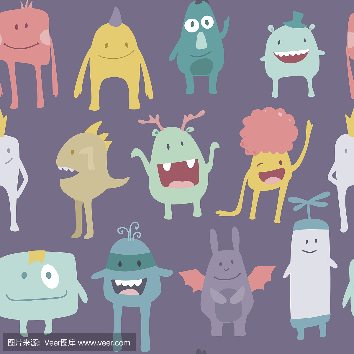 无缝图案与可爱的怪物