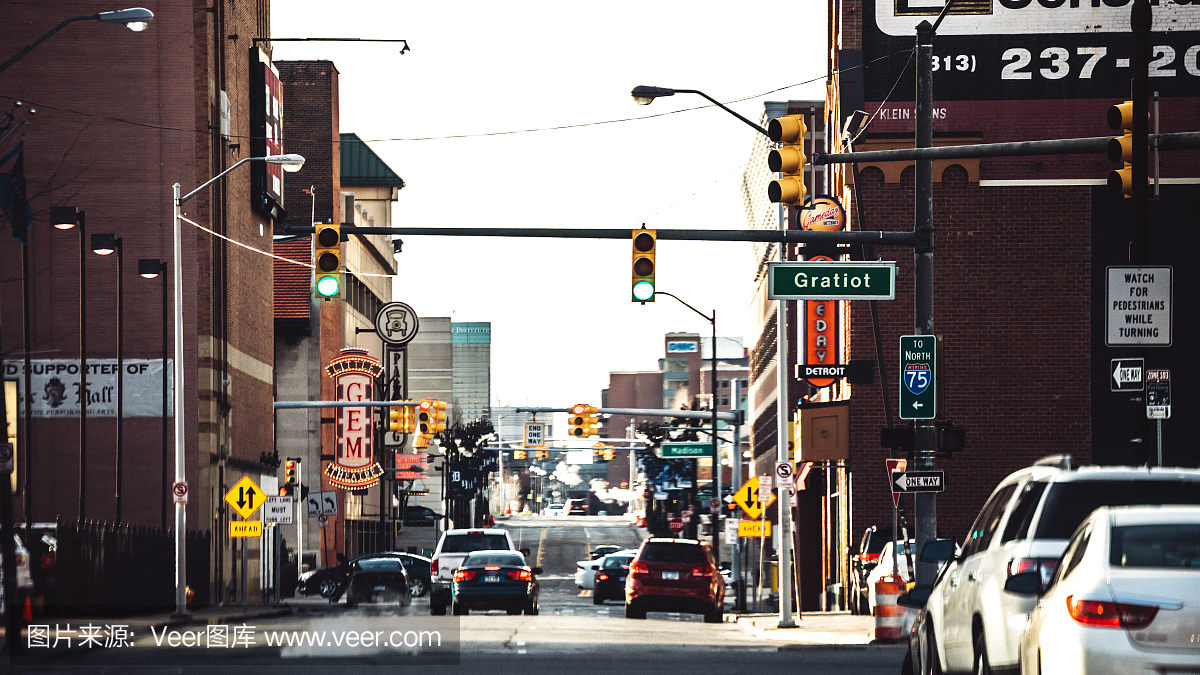 底特律,密歇根州的街道。