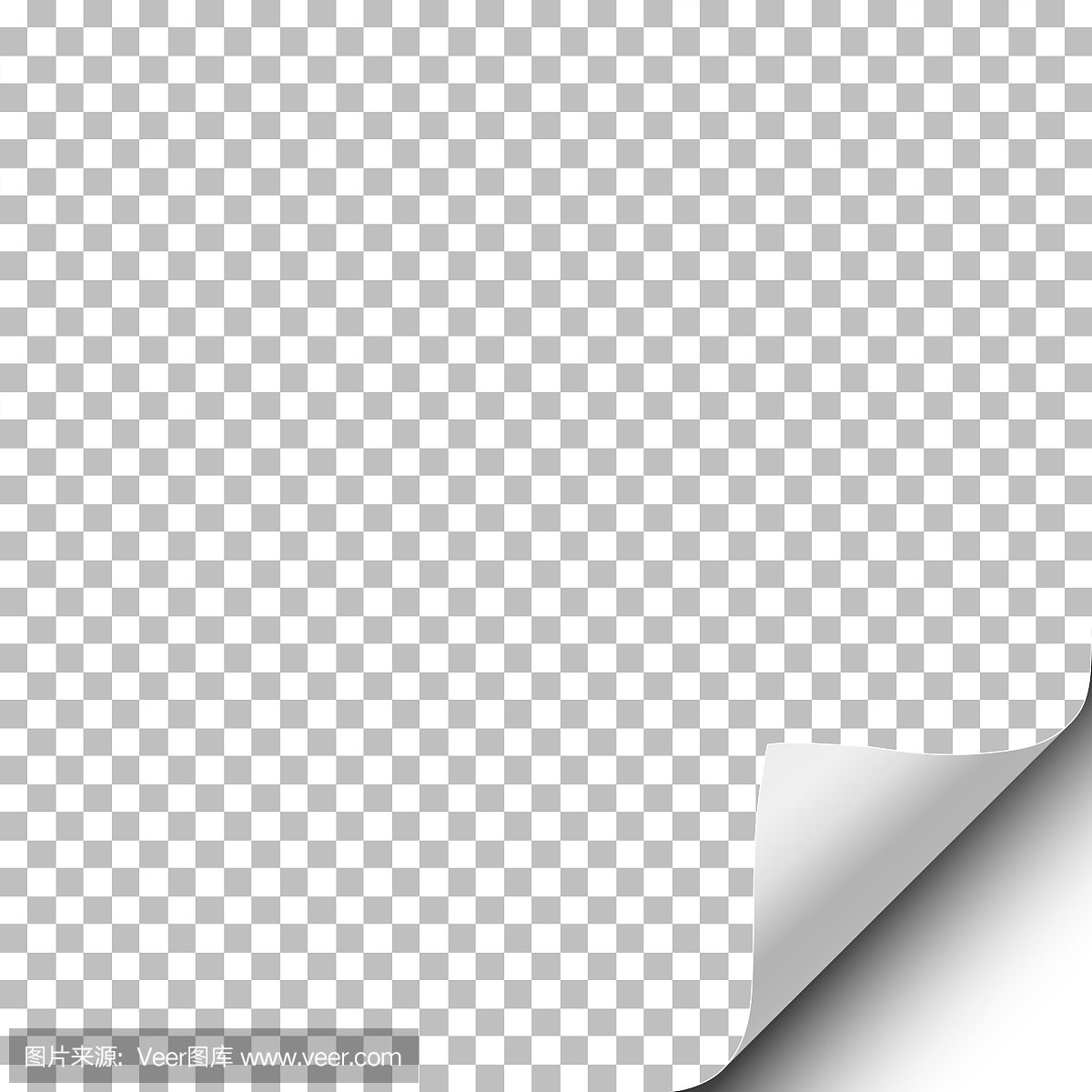 矢量透明纸与卷曲的右下角和下面的白色背景。