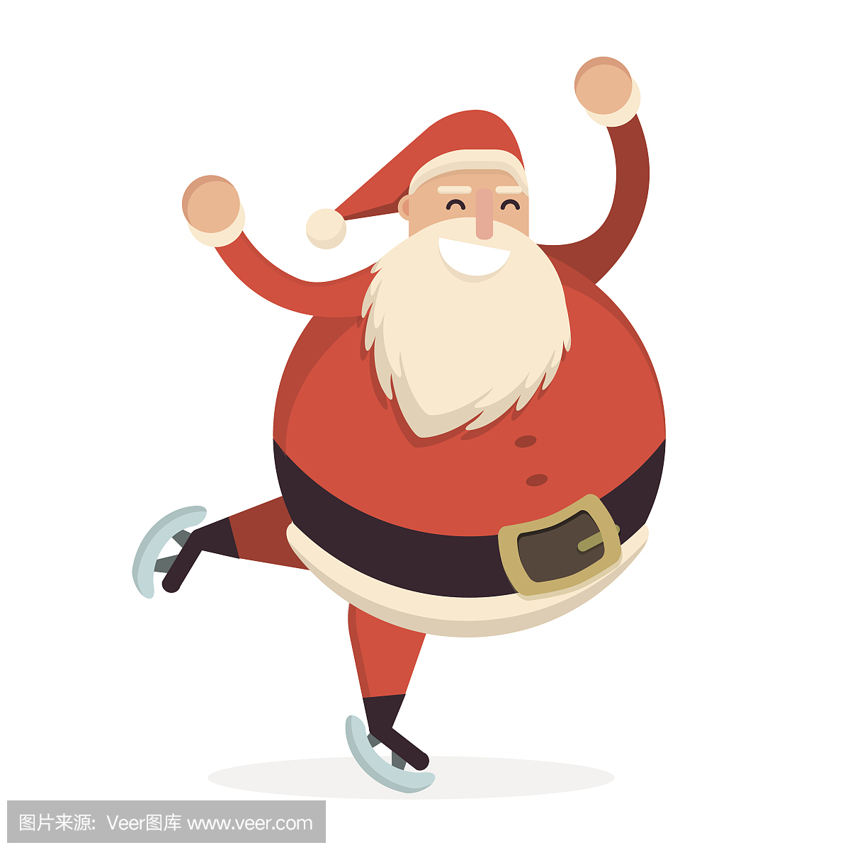滑雪和跳舞的圣诞老人。可爱的卡通快乐和sm