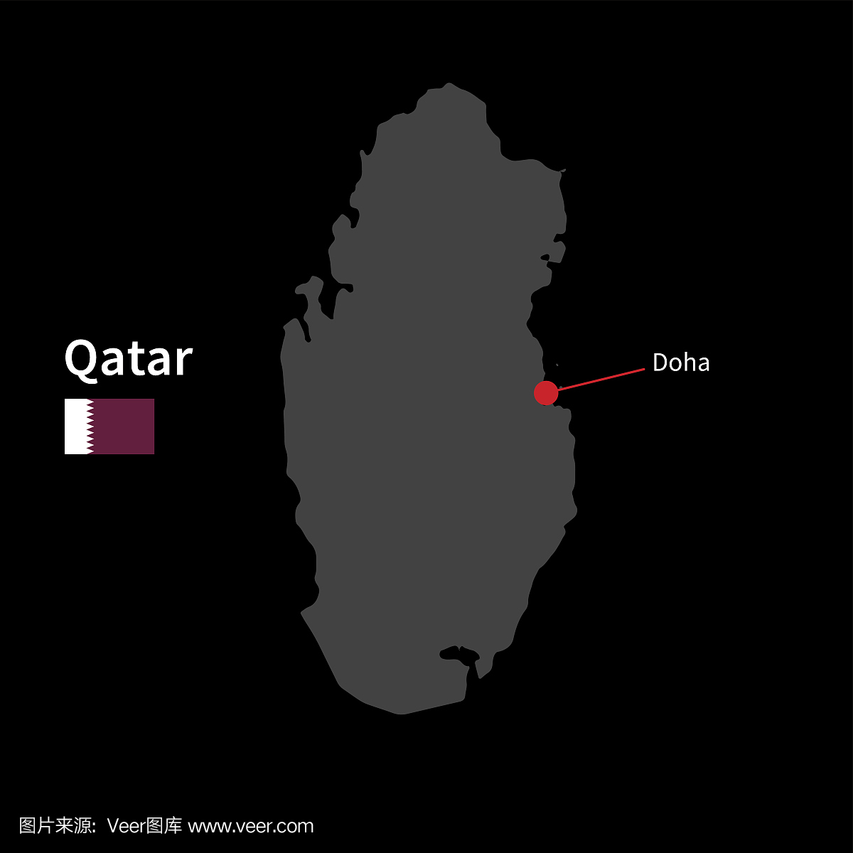 卡塔尔详细地图和首都多哈与国旗