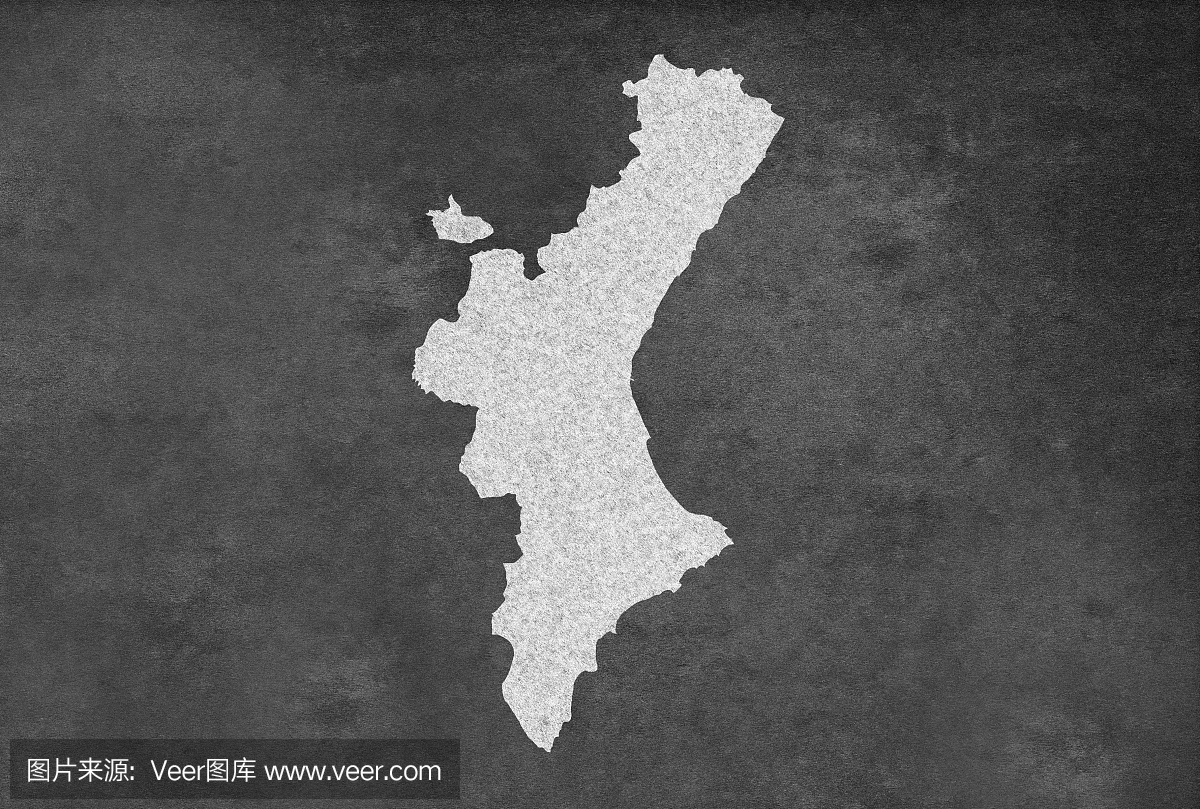 西班牙瓦伦西亚省地图黑板上的大纲