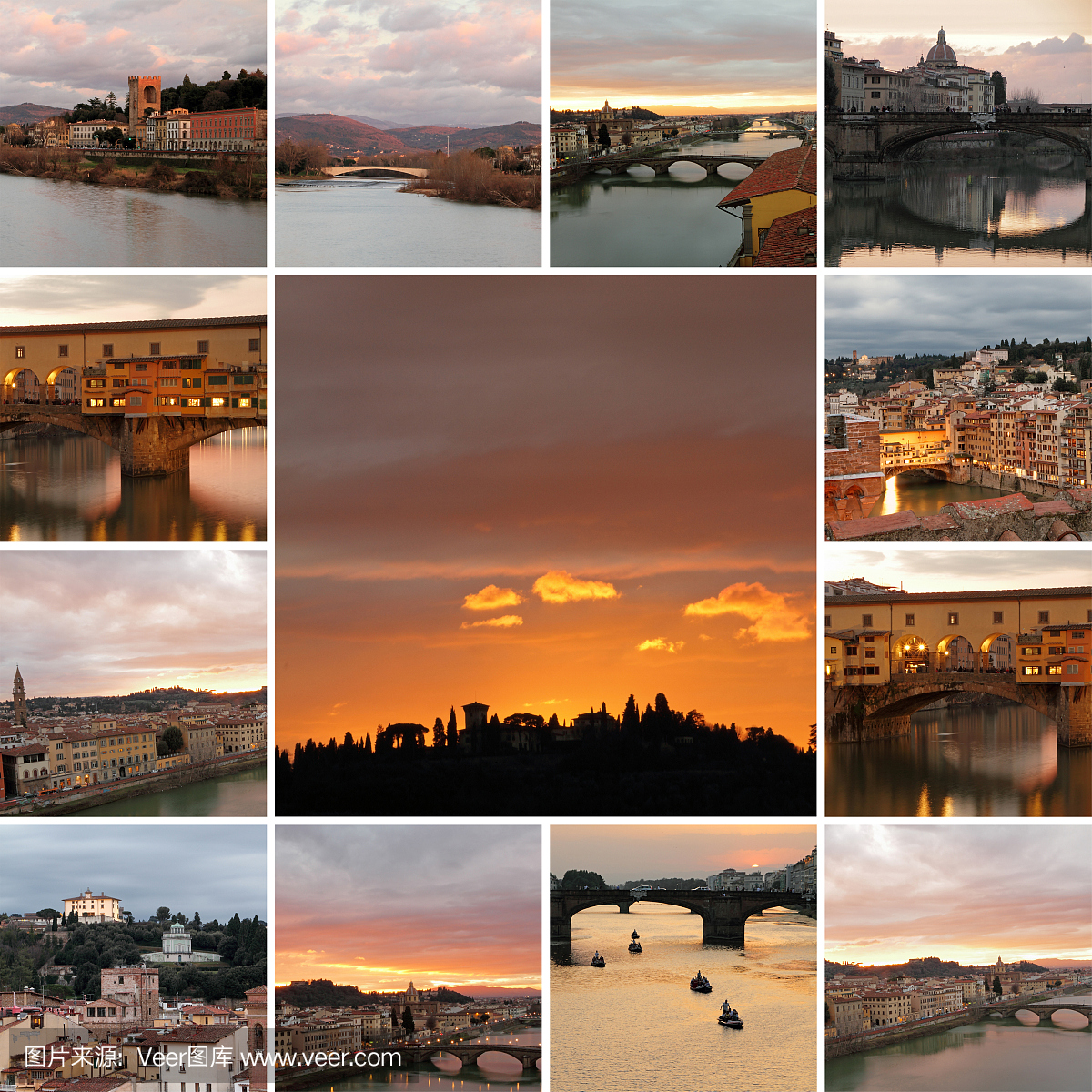 在日落时间,意大利收集佛罗伦萨市的梦幻般的