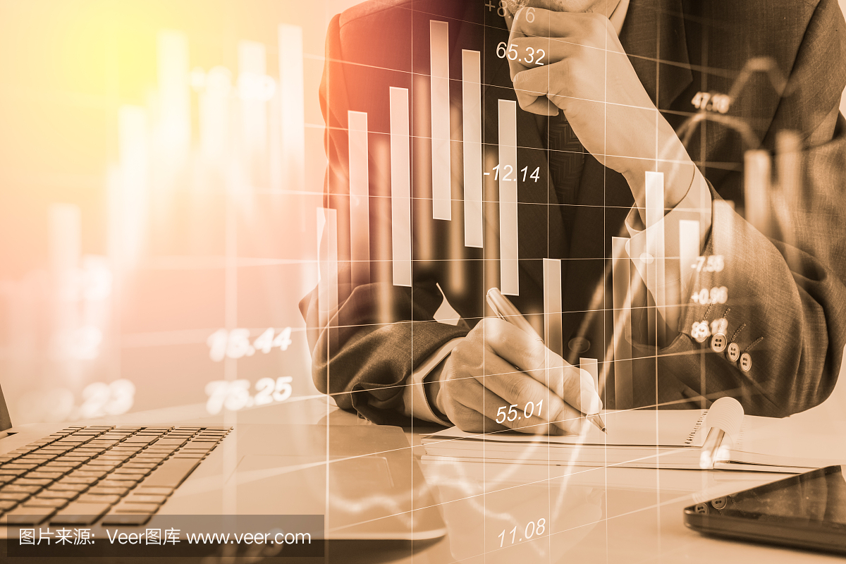 双重曝光商人股票金融交易。 LED市场金融指