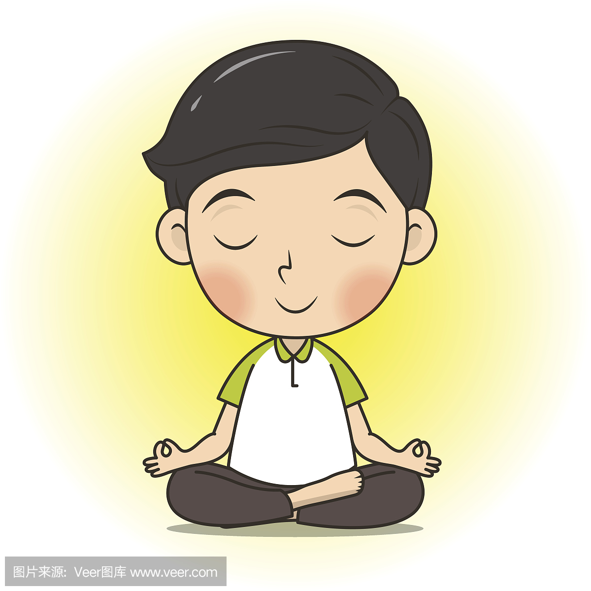 可爱的男孩打坐瑜伽姿势卡通插图