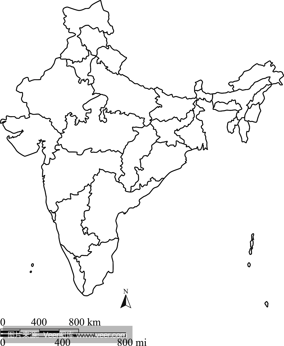 印度地图轮廓矢量与鳞片在空白设计
