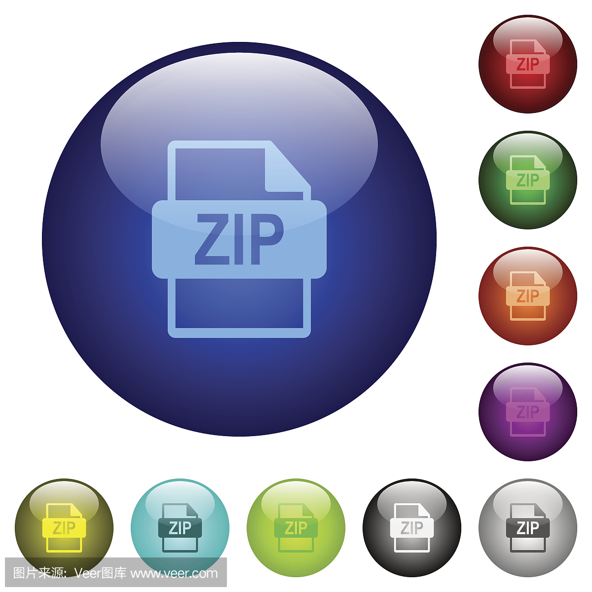 彩色ZIP文件格式玻璃按钮