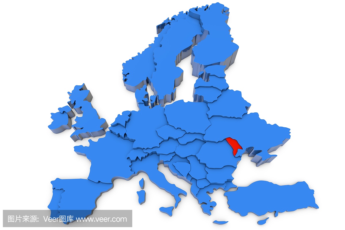 欧洲地图与摩尔多瓦红色