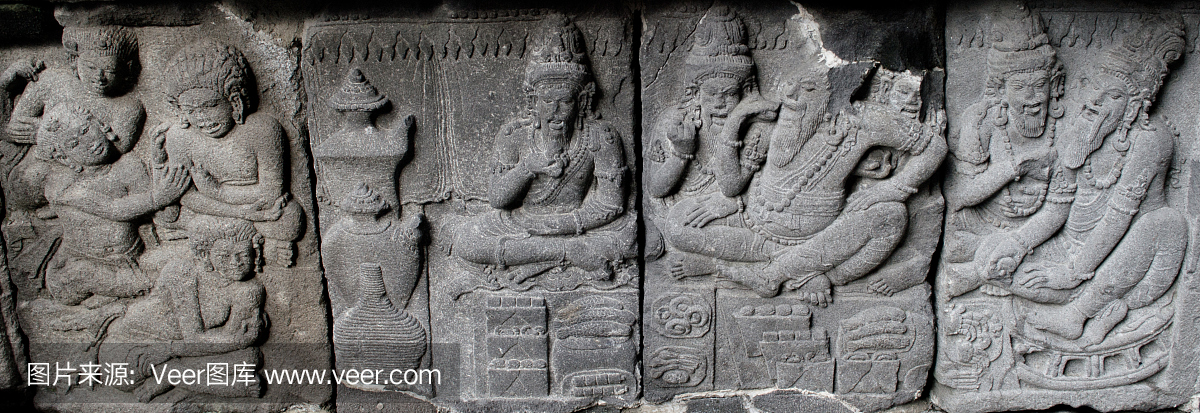 在普兰巴南神庙雕刻石浮雕。