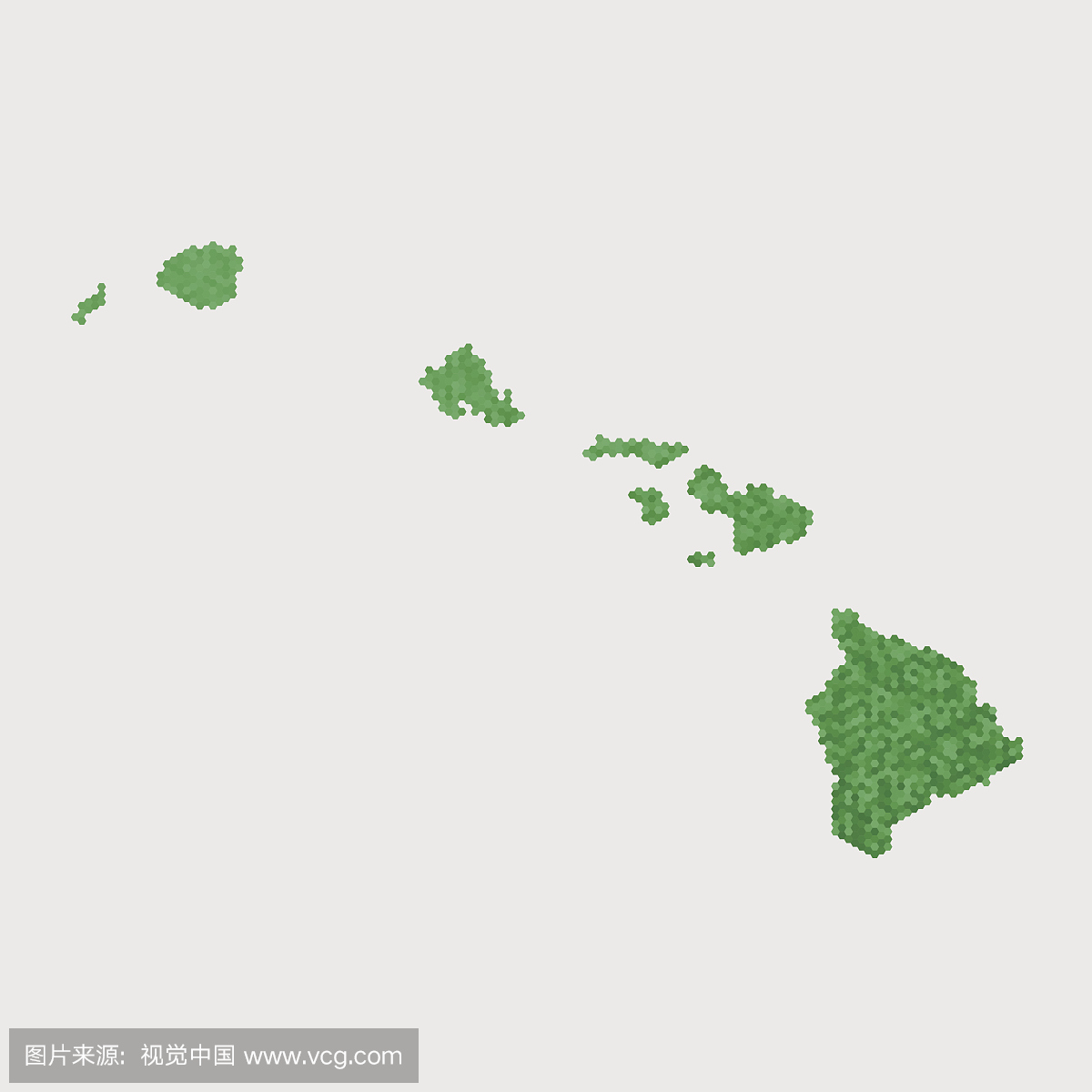 夏威夷州地图绿色六角形图案