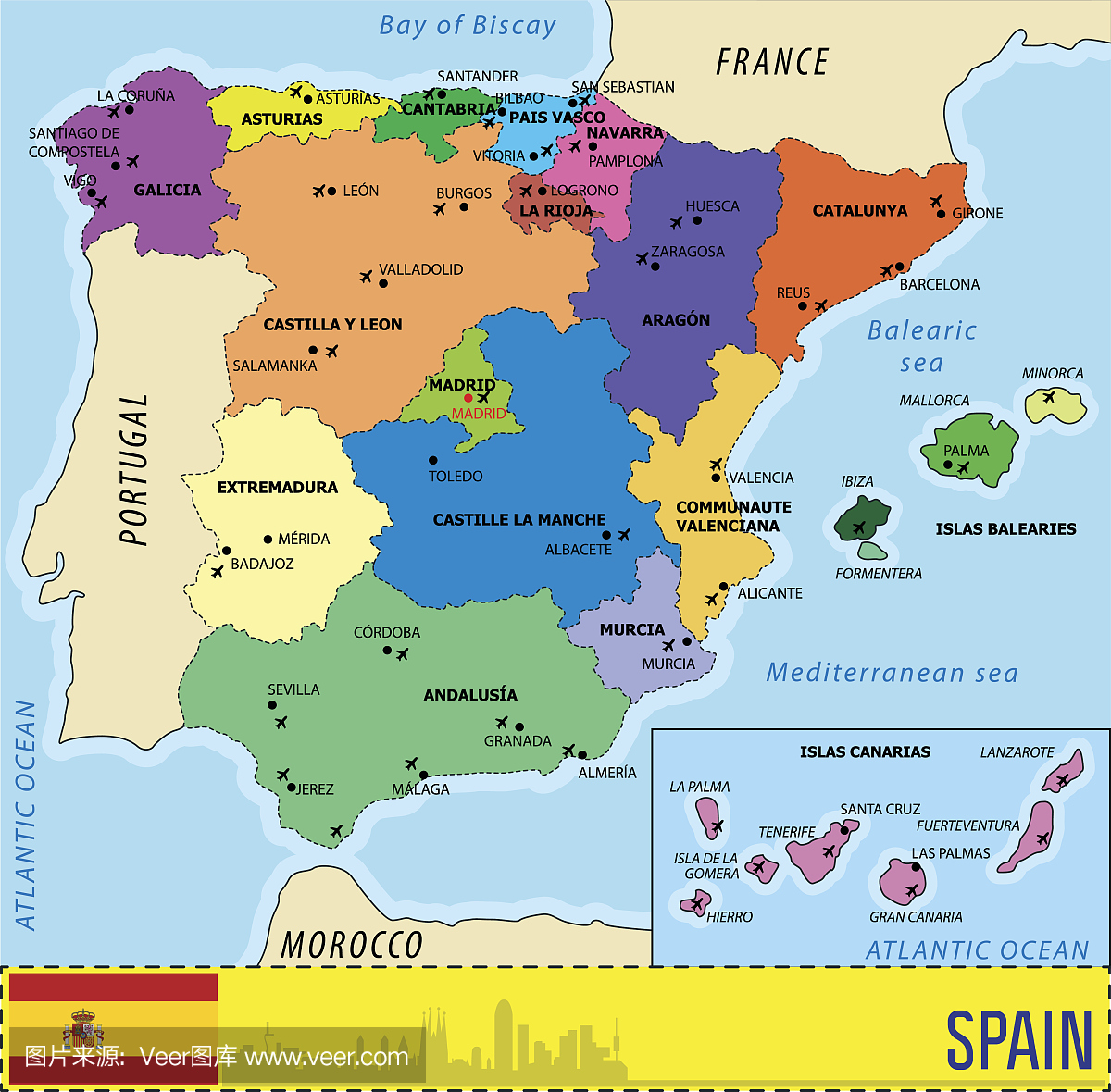 Detailed vector map of Spain