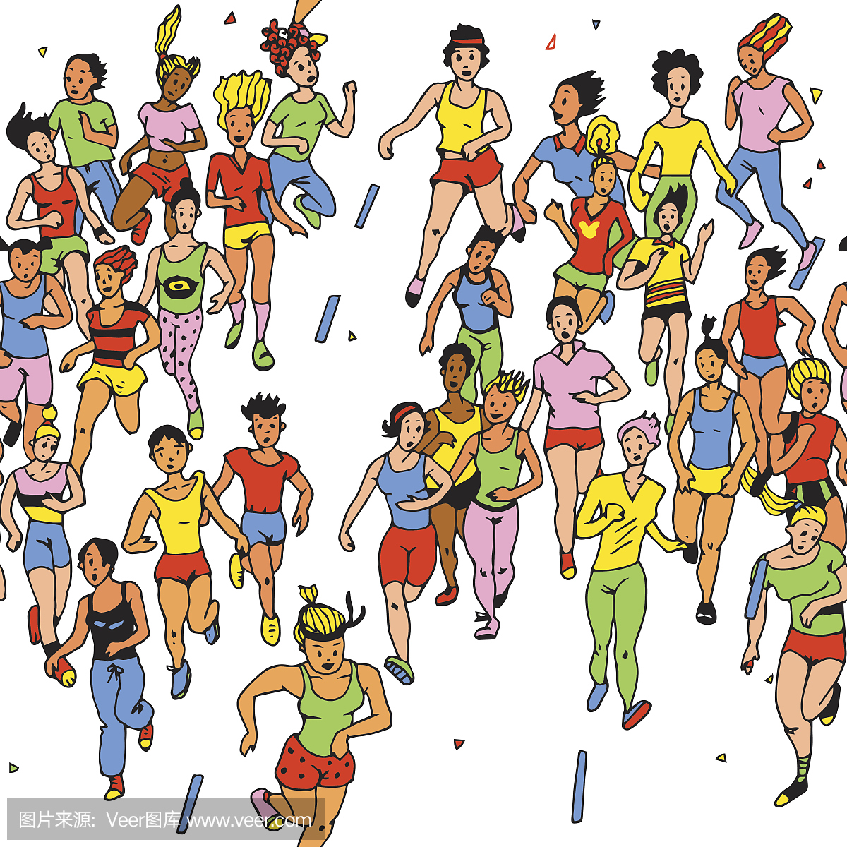 无缝模式与女子马拉松运动员。人物卡通女孩五
