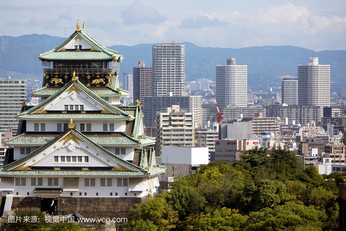 日本,近畿地区,大阪,都市背景的传统城堡