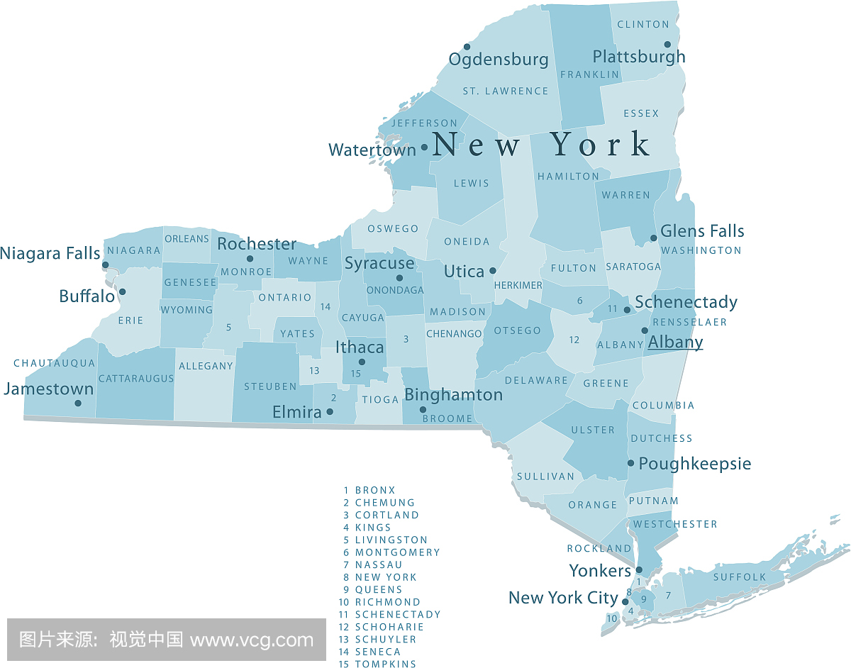纽约州矢量地图隔离区域