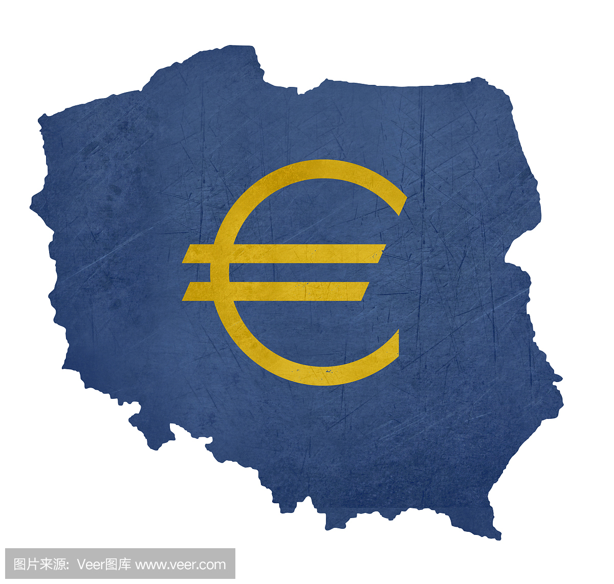 波兰地图上的欧洲货币符号
