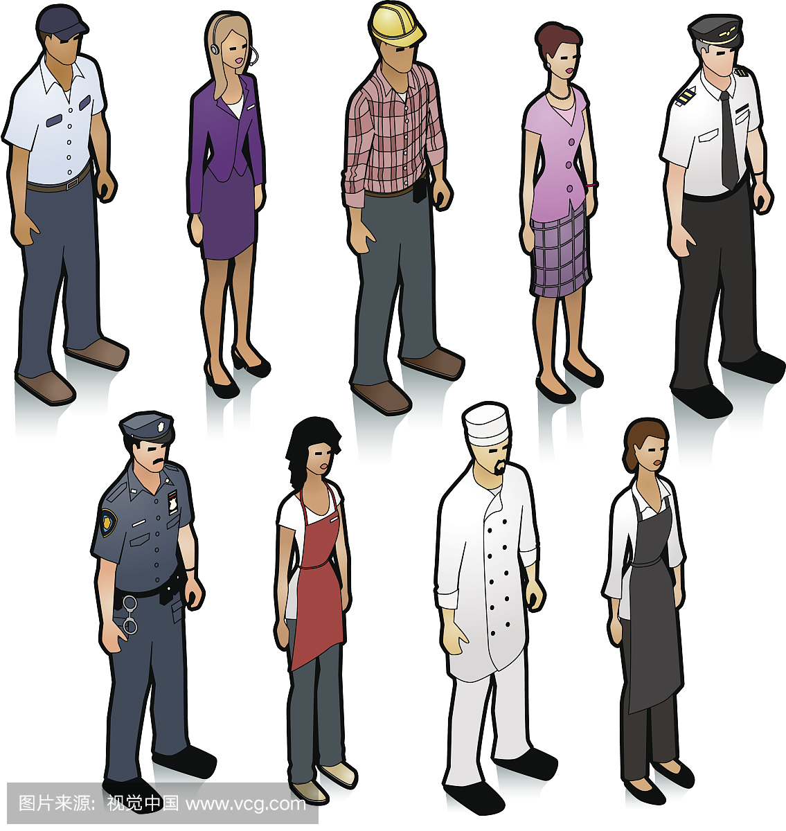 不同人在不同工作岗位的插图